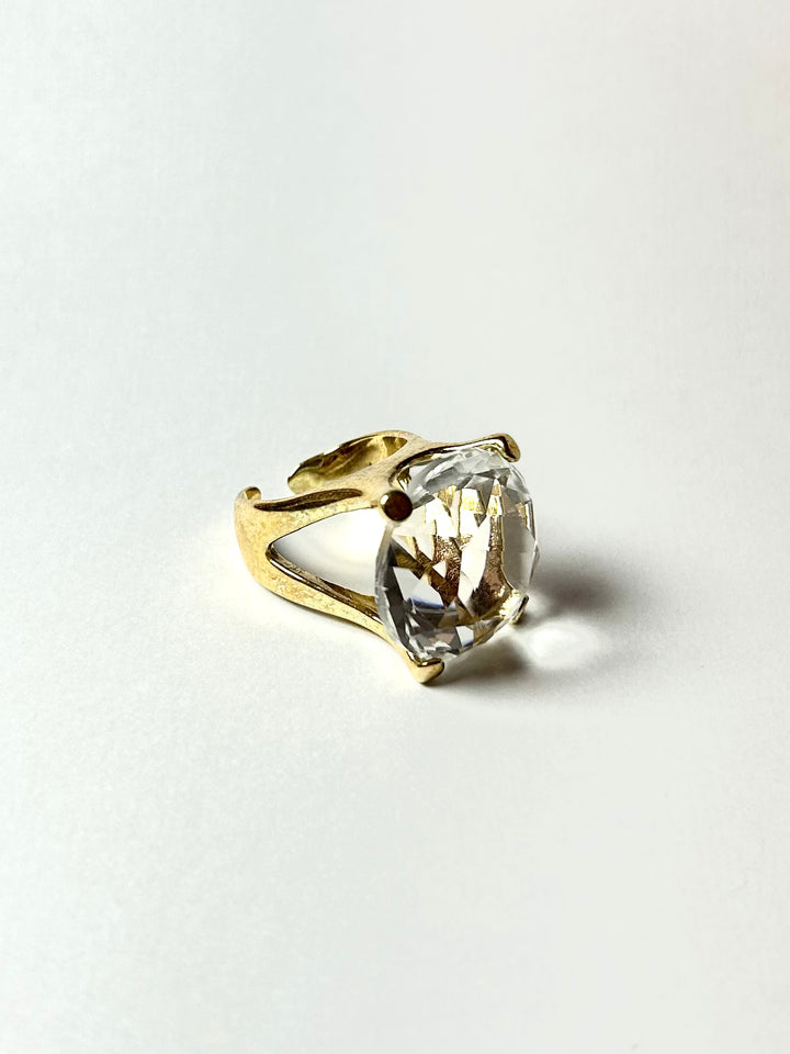 Anello Engage in Bronzo Gold con maxi pietra in cristallo, misura regolabile