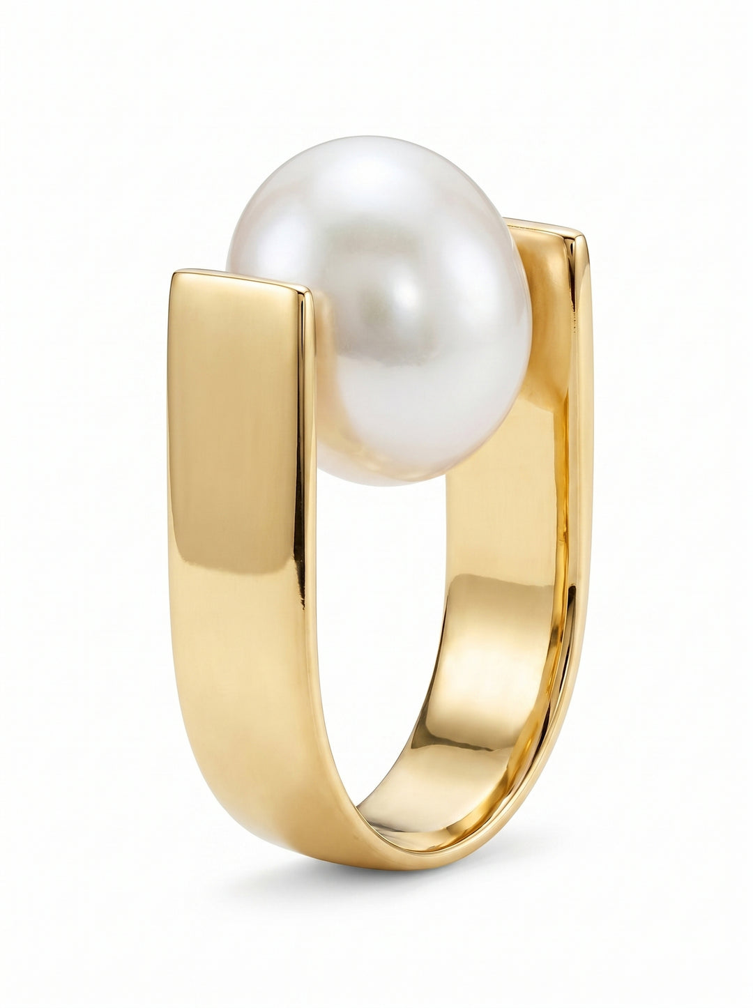 Anello a fascia in bronzo con perla bianca