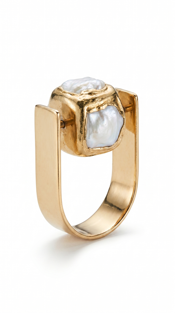 Anello a fascia in bronzo con perla cubica bianca